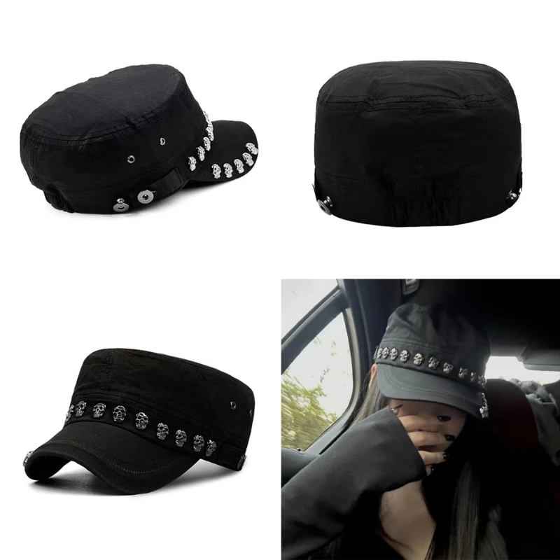 

Teens Skull Rivet Berets Hat Outdoor Carnival Hat Military Hat for Women Outside Windproof Hair Accessories