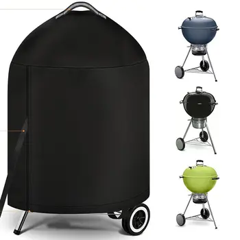 210D Cloth Cylindrical BBQ Cover With Top Handle,Outdoor Oven Cover PU Waterproof Coating Protection Hood Round Grill Cover