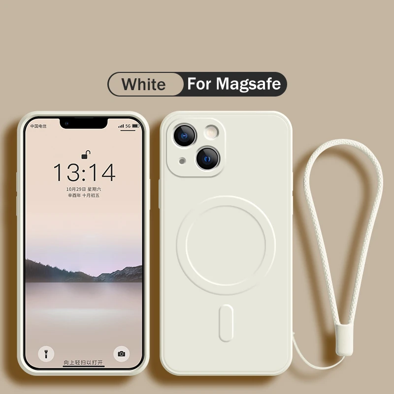 Magsafe Magnetic Wireless Charging Liquid Silicone Phone Cover with Strap