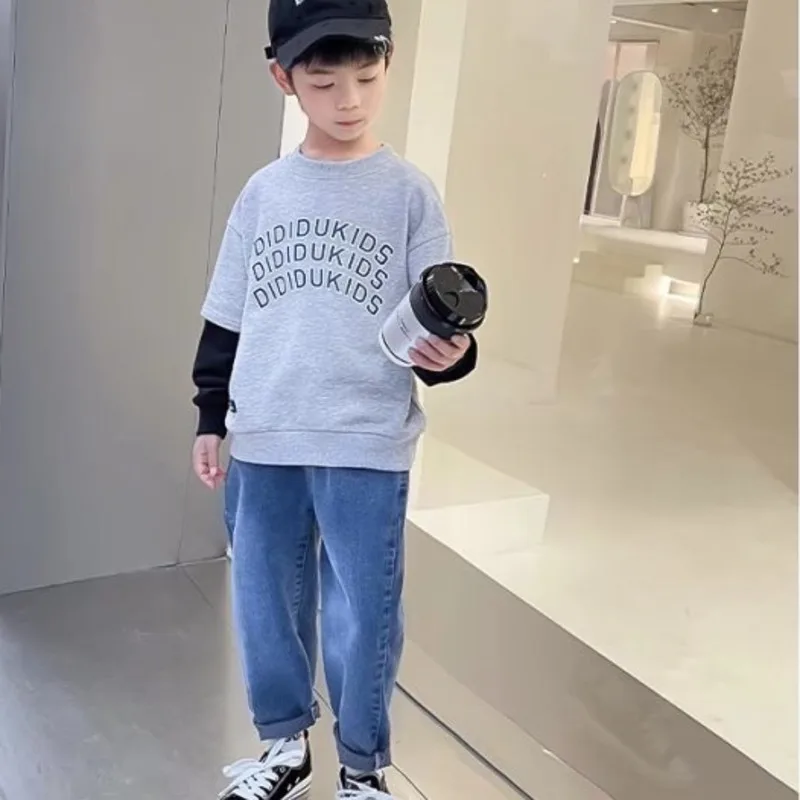 

New Boys Girls Cool Jeans Spring And Autumn Trousers Korea Style Concise Casual Loose Pants Children's Clothing Summer Pants