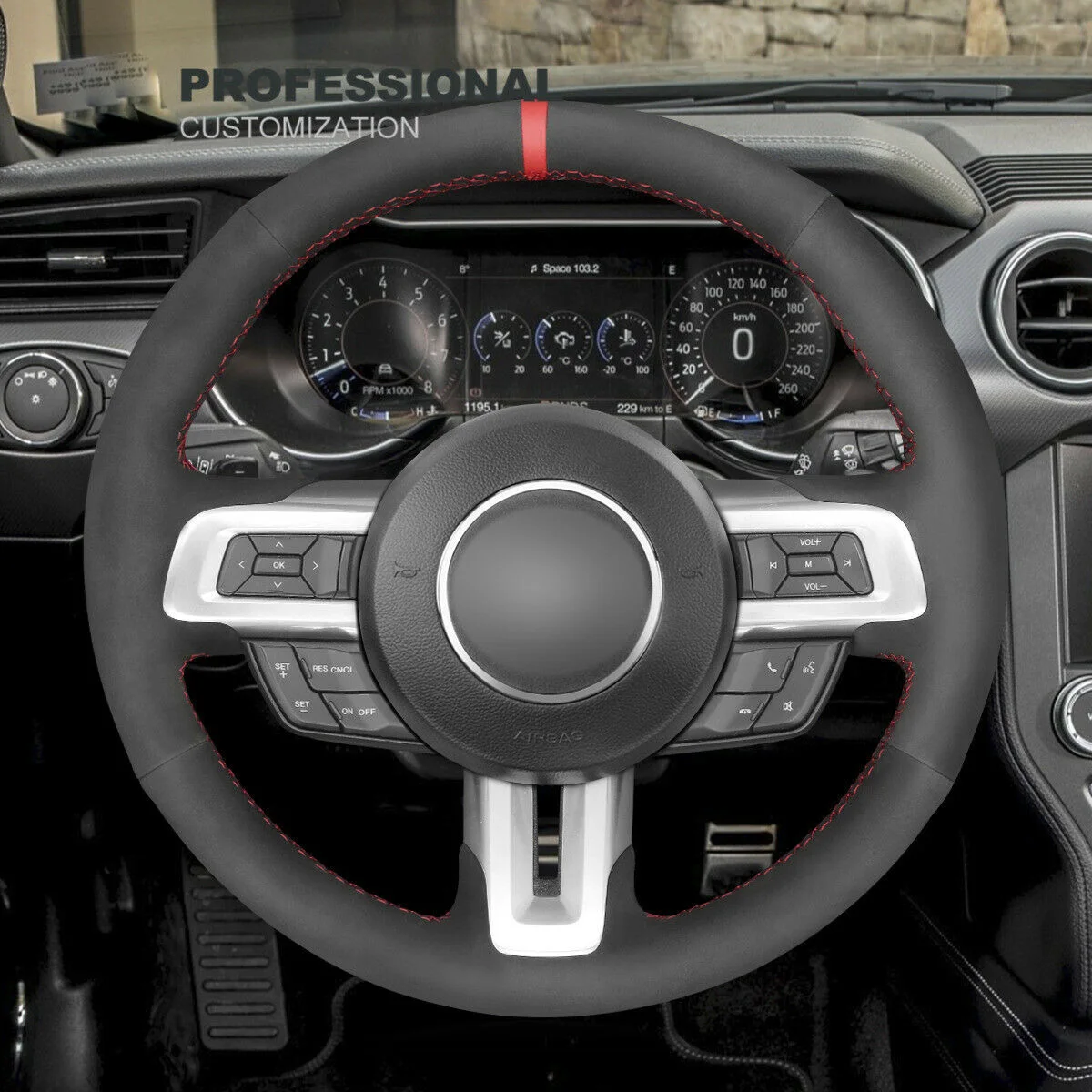 

DIY Hand Stitch Black Suede Car Steering Wheel Cover Wrap For Ford Mustang 2015 2016 2017 2018 2019 2020 Car Accessories