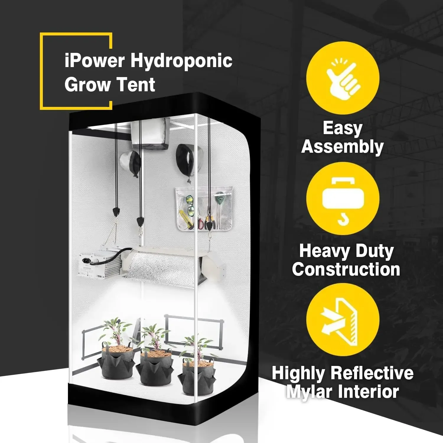 Grow Tent, 31"x32"x63", Indoor Hydroponic Water-Resistant System, Easy Setup, w/Removable Floor Tray & Observation Window