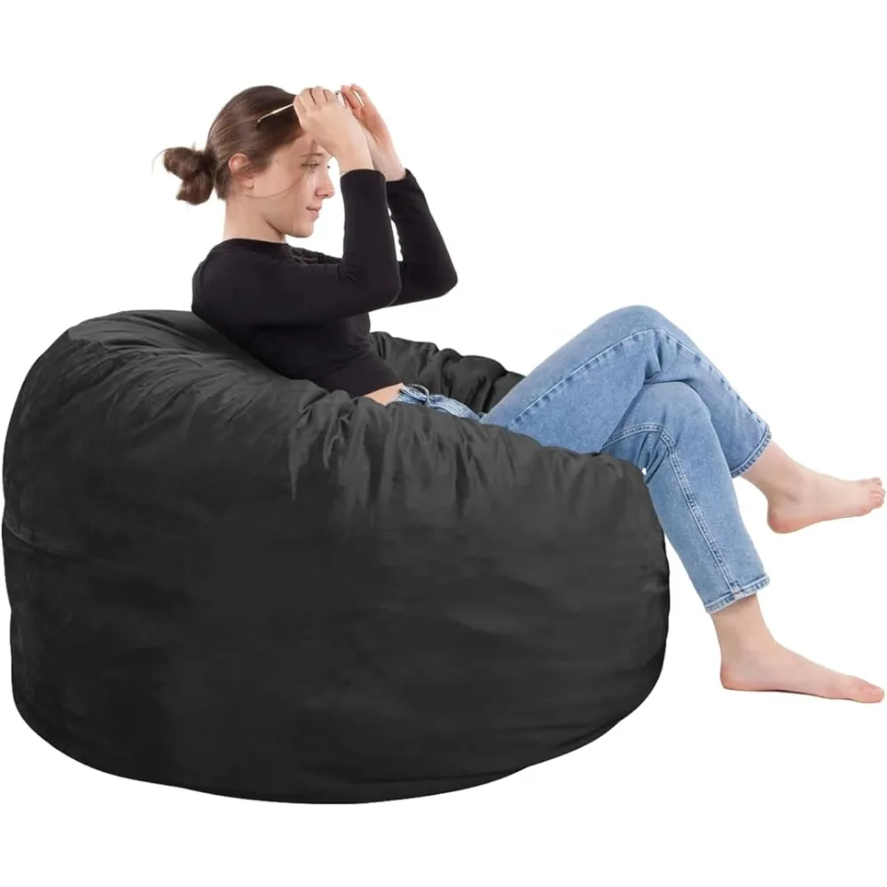 

Memory Foam Filled Puffs Sofa Bed Removable Velvet Cover Bean Bag Chair 3Ft Round Sofa Chair for Living Room Black Sofas Chairs