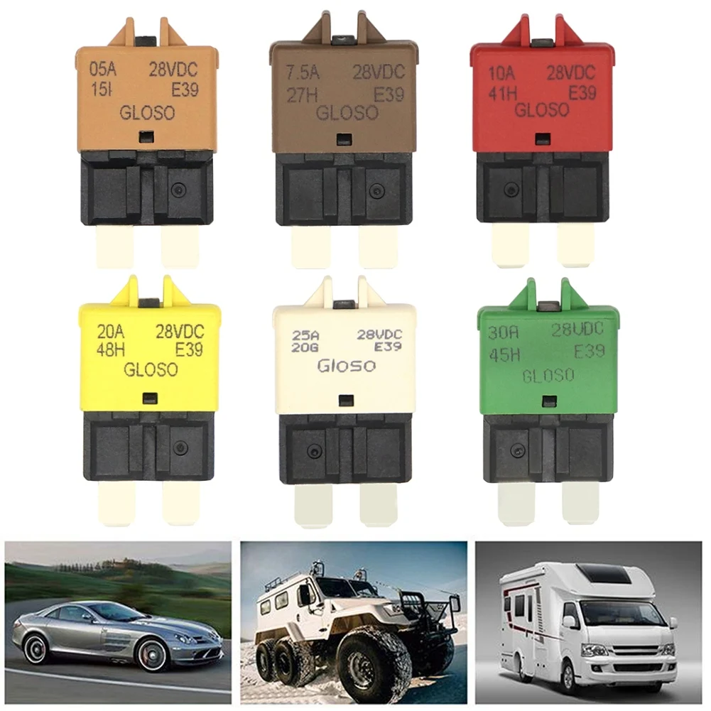 1/2PCS Circuit Breaker Blade Fuse 12V 24V Resettable 5-30A Marine RVs Automatic Reset Thermal Circuit Breaker Car Blade Fuse Box