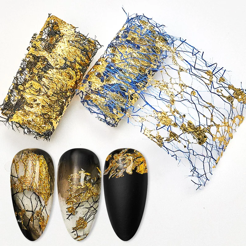 3D Mesh Nail Sticker Gold Silver Net Line Tape on Nails Holo Adhesive Silk Foil Nail Art Decorations Polish Decals 1PC