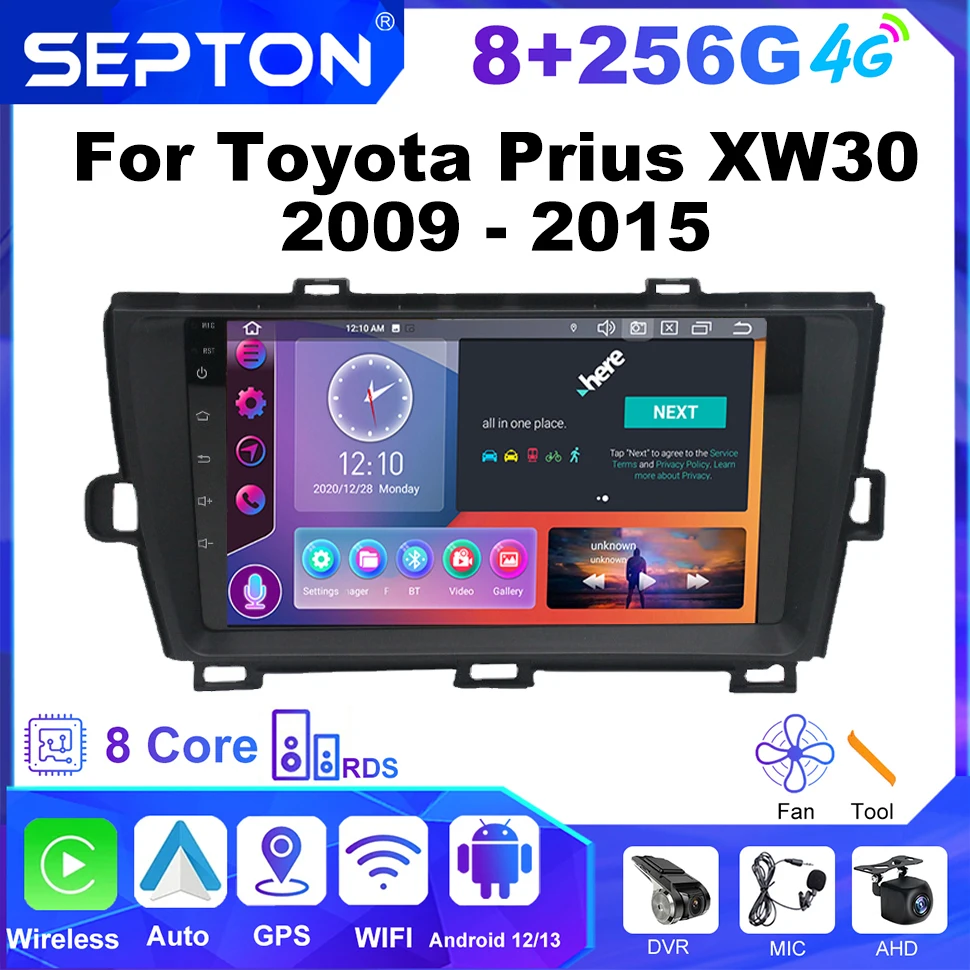 

SEPTON Car Radio Android Multimedia Video Player GPS Navi Carplay Touch Screen DSP Auto Stereo For Toyota Prius XW30 2009 - 2015