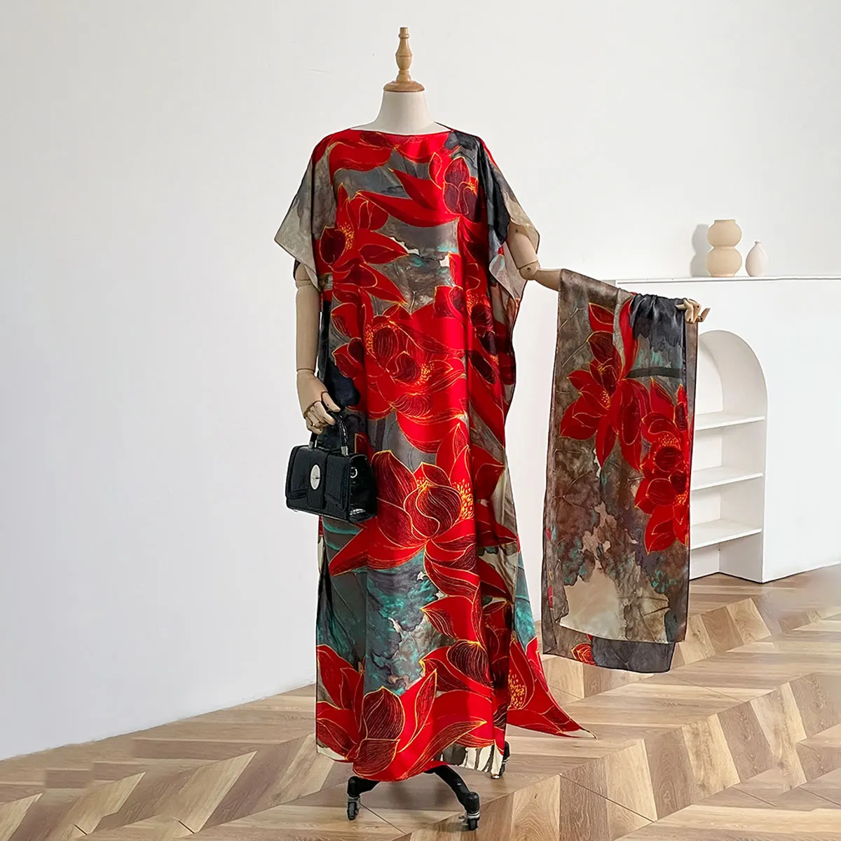 NEW Fashion Summer Dress With Big Scarf Dubai Turkey Kaftan Muslim Loose Abaya Women African Casual Leopard Print Shawl Robe