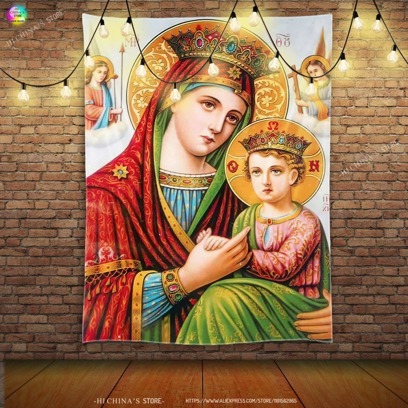 Tapisserie murale vierge marie, Christ jésus érythéga, décor