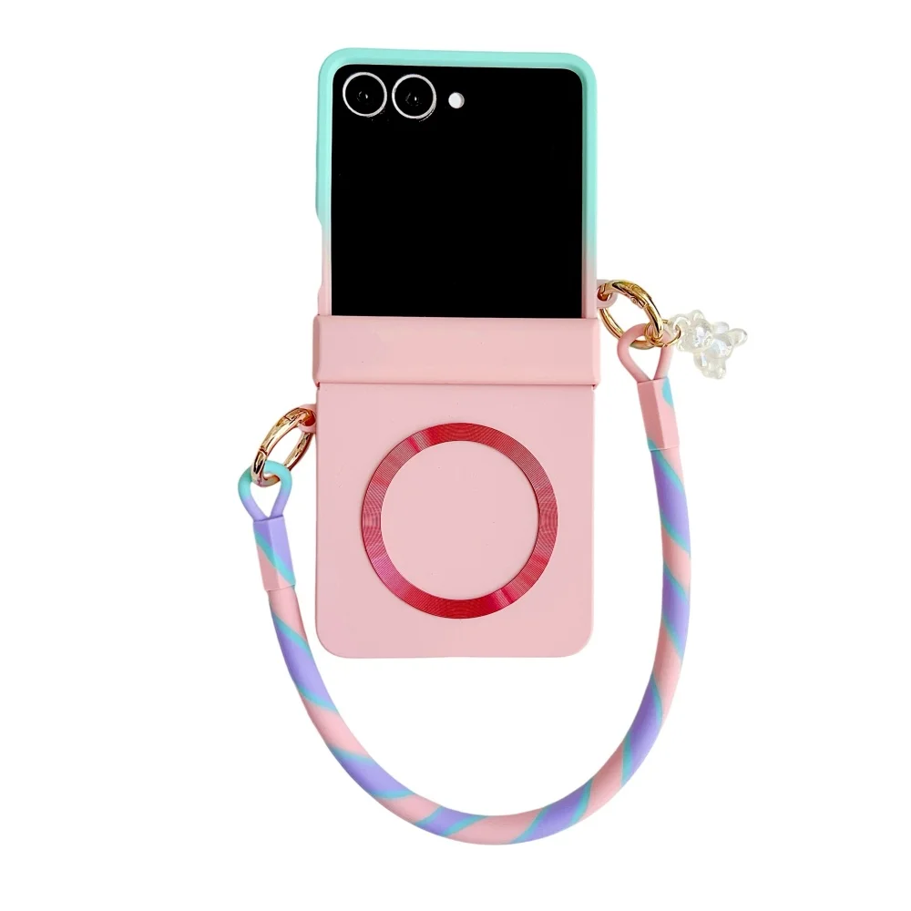Gradient Candy Color Magnetic Phone Case with Hinge Protection and Wrist Strap
