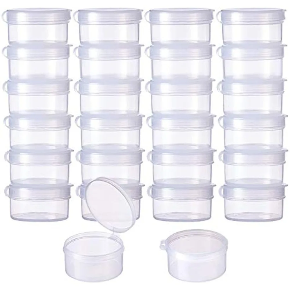 

30 Pack Round Clear Plastic Bead Storage Containers Box Case with Flip-Up Lids for Items Herbs Tiny Beads Jewerlry 1.25x0.7 Inch