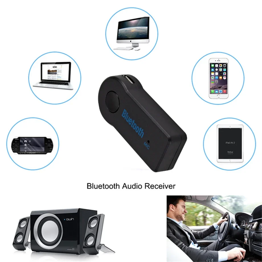 Car Bluetooth 5.0 Receiver 3.5mm AUX Jack Stereo Audio Transmitter Speaker Amplifier Wireless Adapter Mic