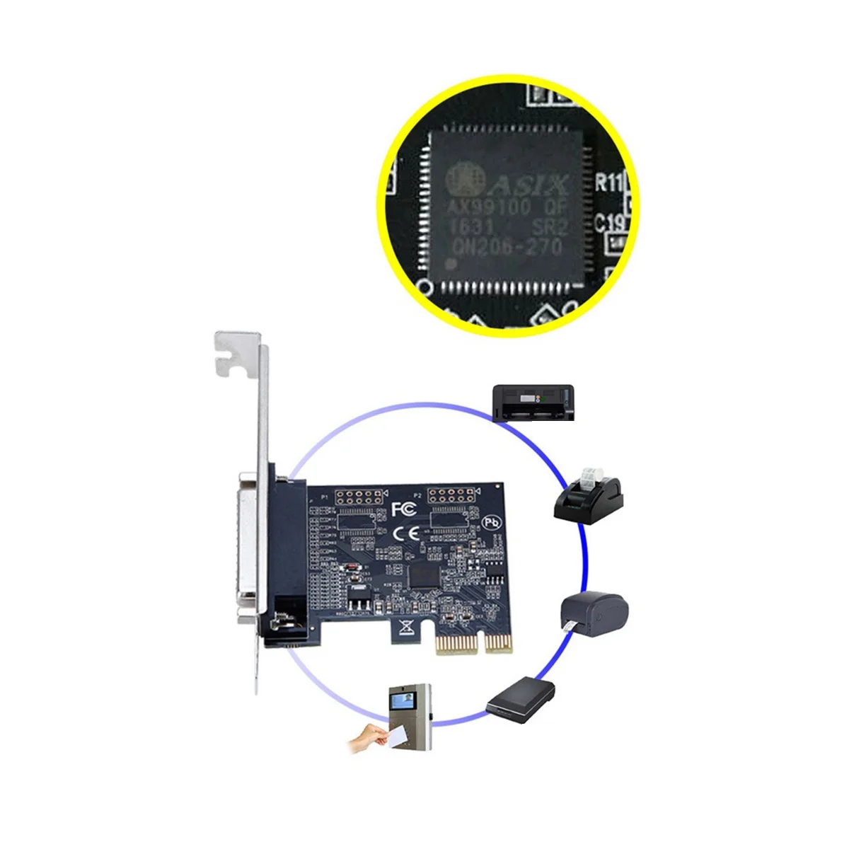 High Quality Parallel Port DB25 25Pin Pcie Riser Card LPT Printer To PCI-E Express Card Converter Adapter AX99100