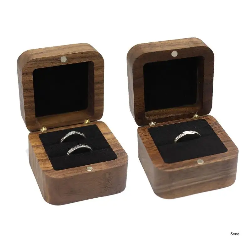 

Walnut Engagement Rings Box Wooden Jewelry Keepsakes Boxes Case
