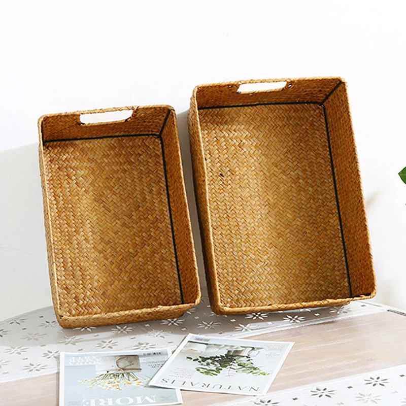 Natural Large Woven Seagrass Basket Of Straw Wicker For Home Table Fruit Bread Towels Small Kitchen Storage Container 5