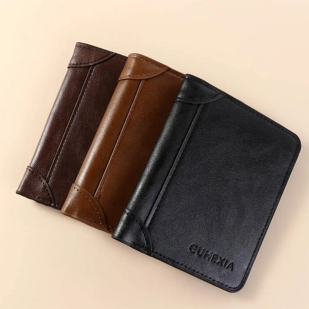 

Leather 2 Fold Wallets Urban Recreational Style Soft Men's Short Wallet Credit Card Case ID Badge Holder Anti-theft Cash Bag