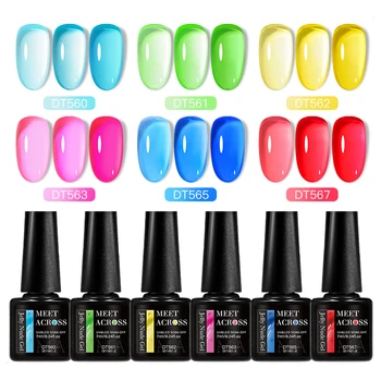 MEET ACROSS 7ml Gel di vetro gelatinoso Smalto per unghie Semi-trasparente Smalto gel blu mare Smalto per unghie Semi permanente Smalto gel UV 1