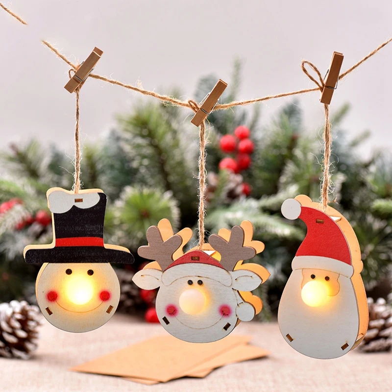 Glow Figure Scene Decor Elk-Decor Hanging Light For Snowman-Pendants Wooden Cartoon Luminous Decor wooden merry christmas garland wreath decor led light wall hanging door santa claus elk snowman ornaments xmas pendant decor