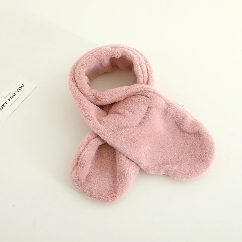 Simple Kids Cross Scarf Korean Winter Plush Neckerchief Baby Windproof Warm Solid Color Girls Boys Scarves