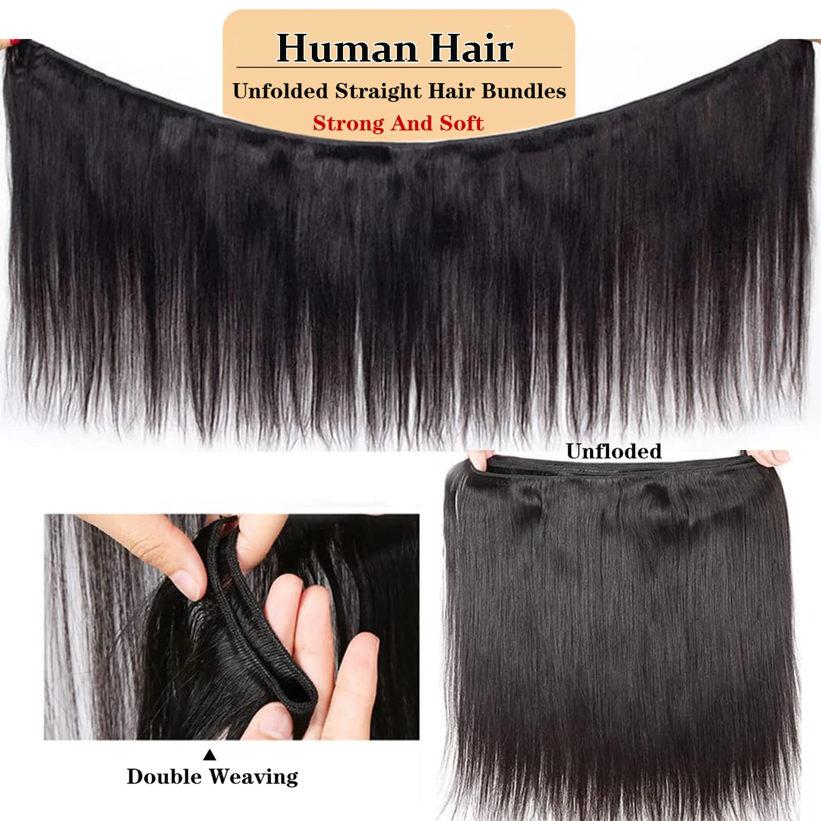 Straight Bundles Human Hair Extensions Silky Straight Brazilian Human Hair Weave Natural Color #1B One Bundle 100g/pc For Women