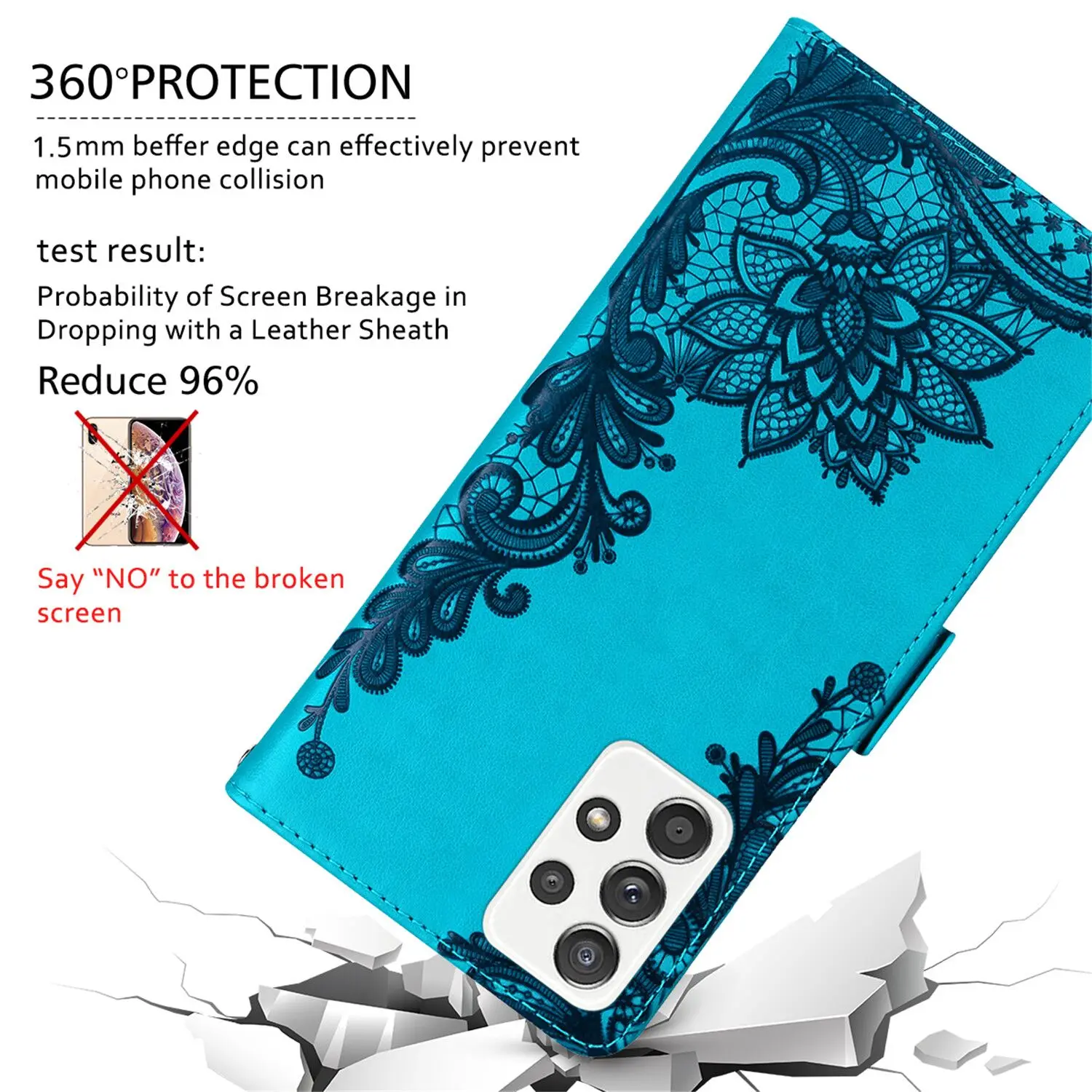 Luxury Leather Lace Embossed Flip Wallet Phone Case with Stand Feature