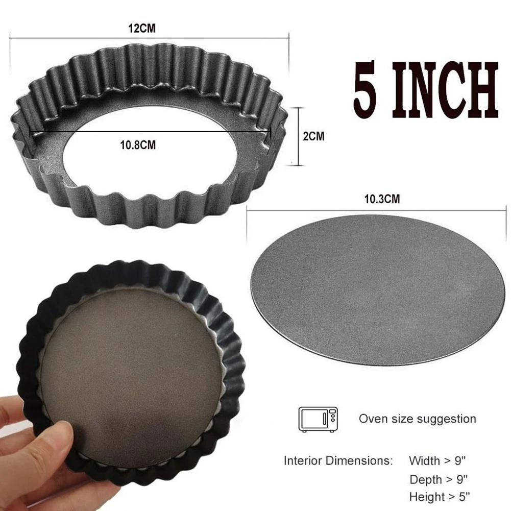 

6 Pack 5 Inch Mini Tart Pans with Removable Bottom Round Nonstick Quiche Pan, Heavy Duty Fluted Side Pie Tart Molds