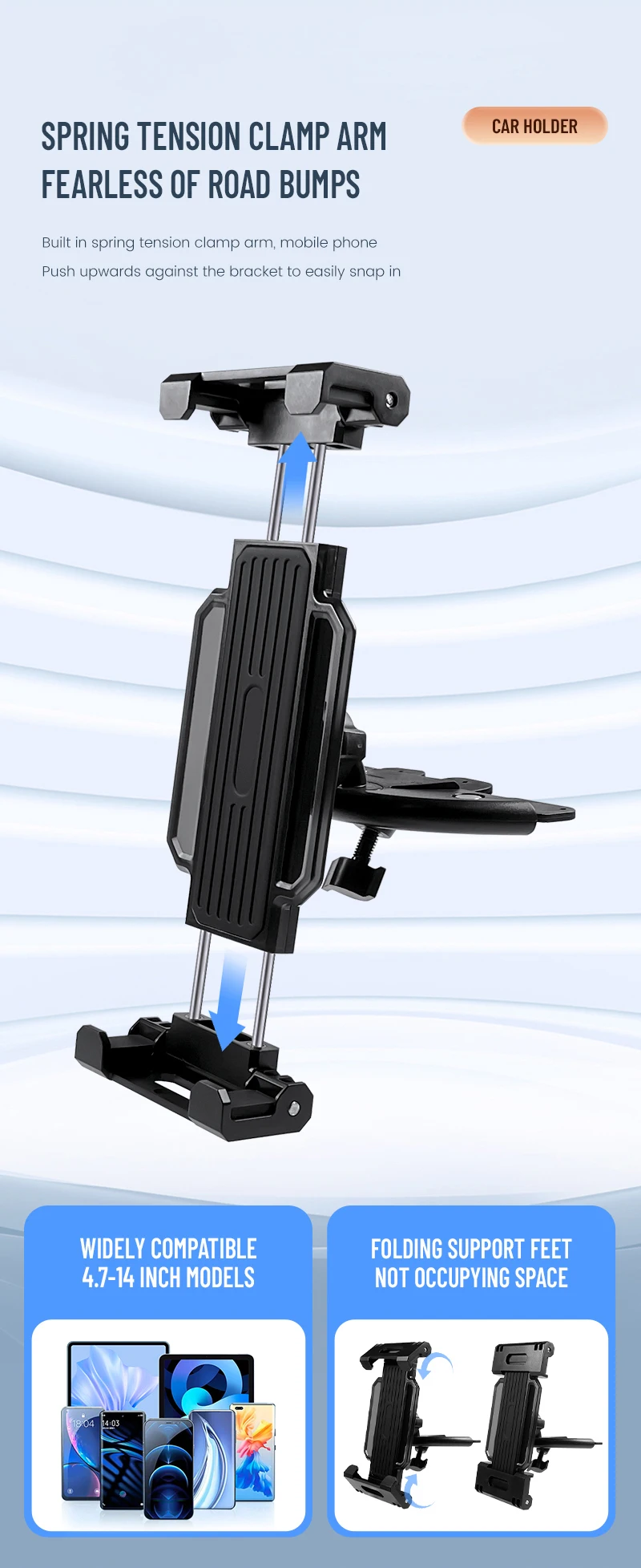 Universal Car Tablet Stand Phone Holder Auto CD Slot Mount Bracket for iPad Pro For iPhone iPad Phone & Tablet Support 4-14 Inch