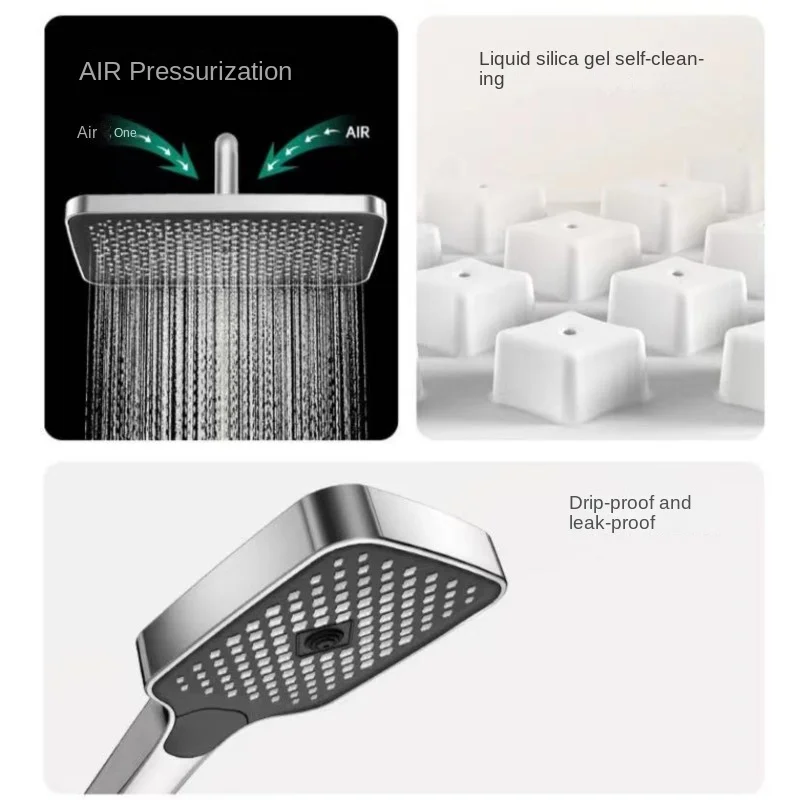 13 Inch Square Shower Top Showerhead shower head Bathroom Waterfall Pressurized Thickened Shower Head Three-Position Hand Spray Set
