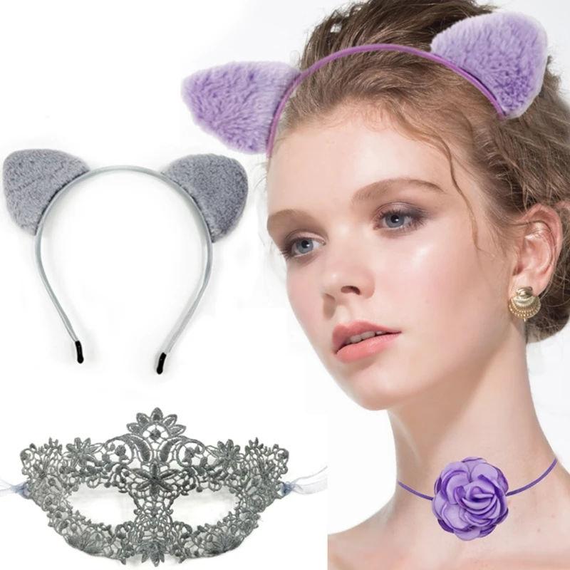 

2x Venetian Mask Cute Plush Headwear Choker Halloween Party Mask Masquerade Mask
