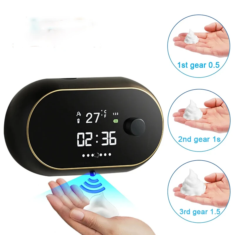 

450ML Wall Mount Foam Soap Dispenser Touchless Automatic Hand Sanitizer Rechargeable Time Temperature Digital Bathroom Supply