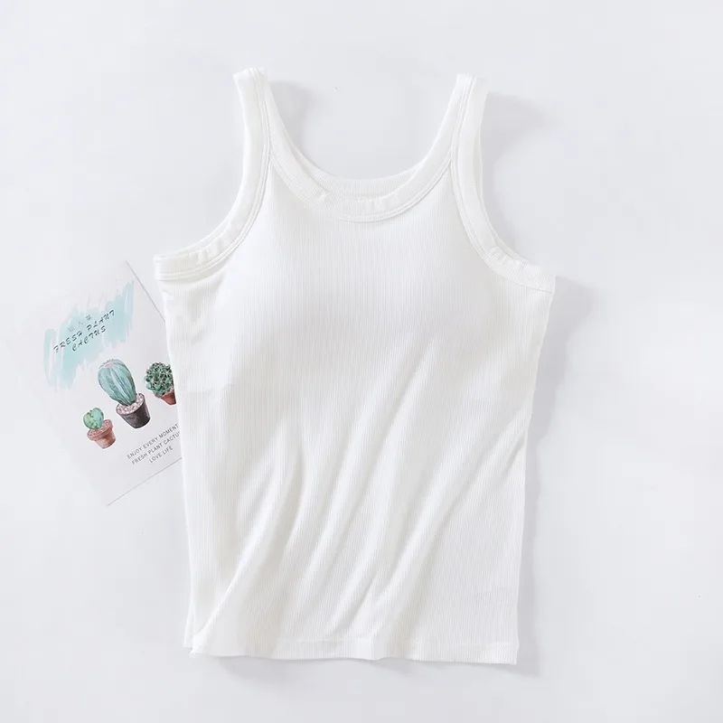 Description Picture 5 of itemBasic Solid Women's Soft Ribbed Breathable Tank Top With Built In Bra Slim Fit One Piece Inner Outer Wearable Bottoming Vest