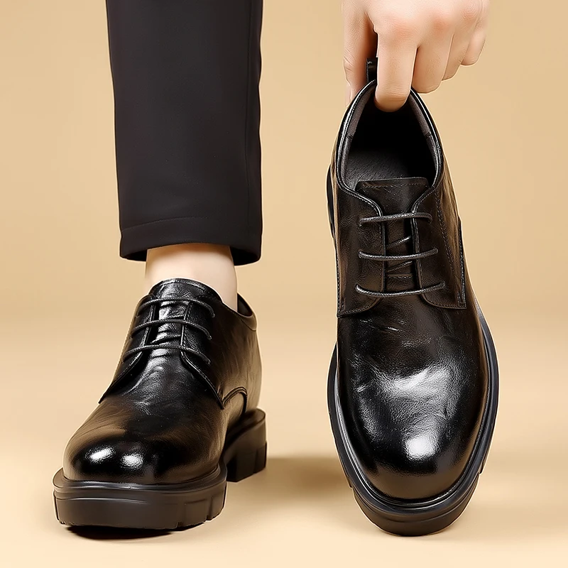 حذاء كاجوال عصري من الجلد الأسود للرجال للتنقل اليومي في الهواء الطلق حذاء أكسفورد ناعم سوليد مضاد للانزلاق ومقاوم للاهتراء حذاء رسمي