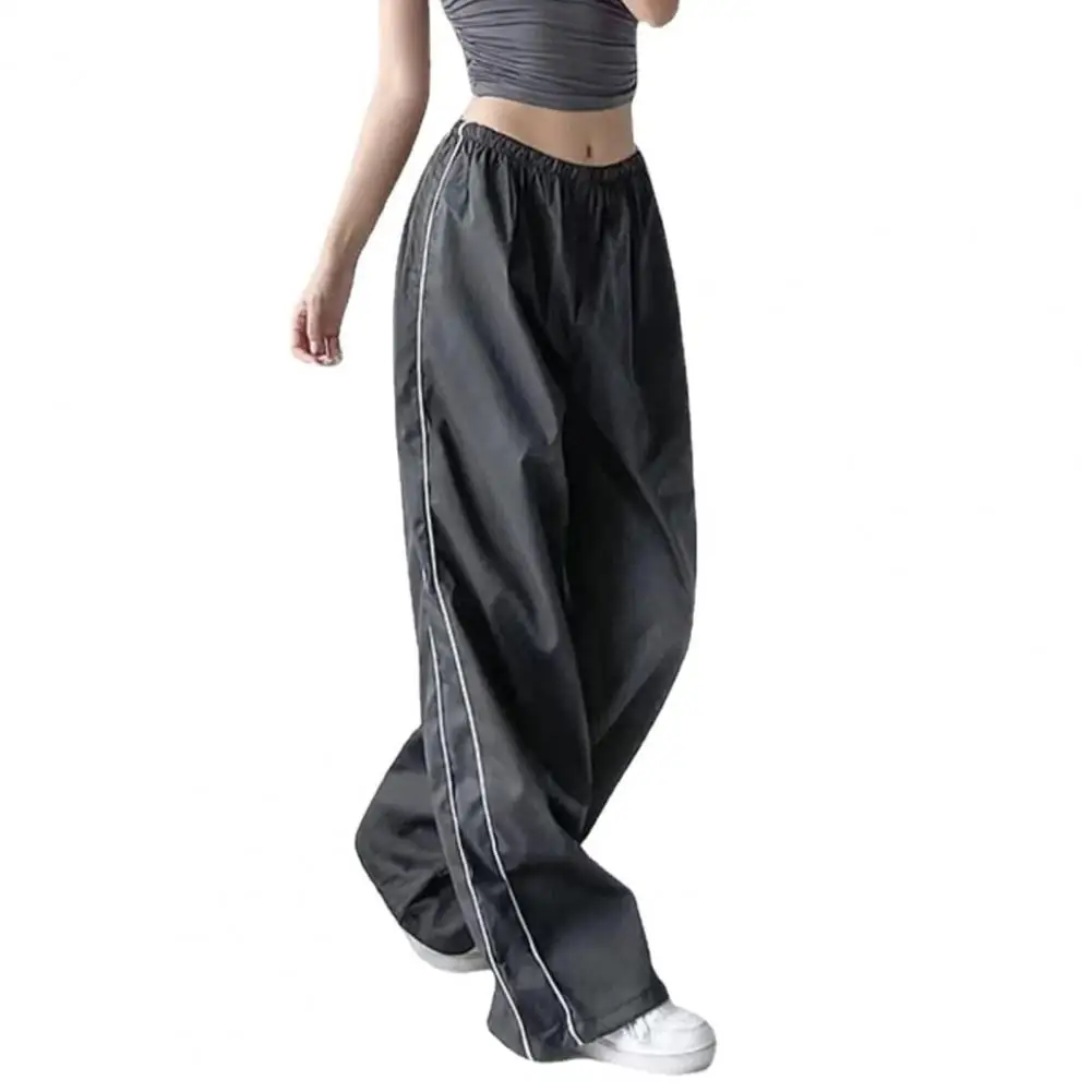 

Trousers with Side Drawstrings Elastic High Waist Wide Leg Pants with Side Drawstrings for Women Solid Color Trousers Streetwear