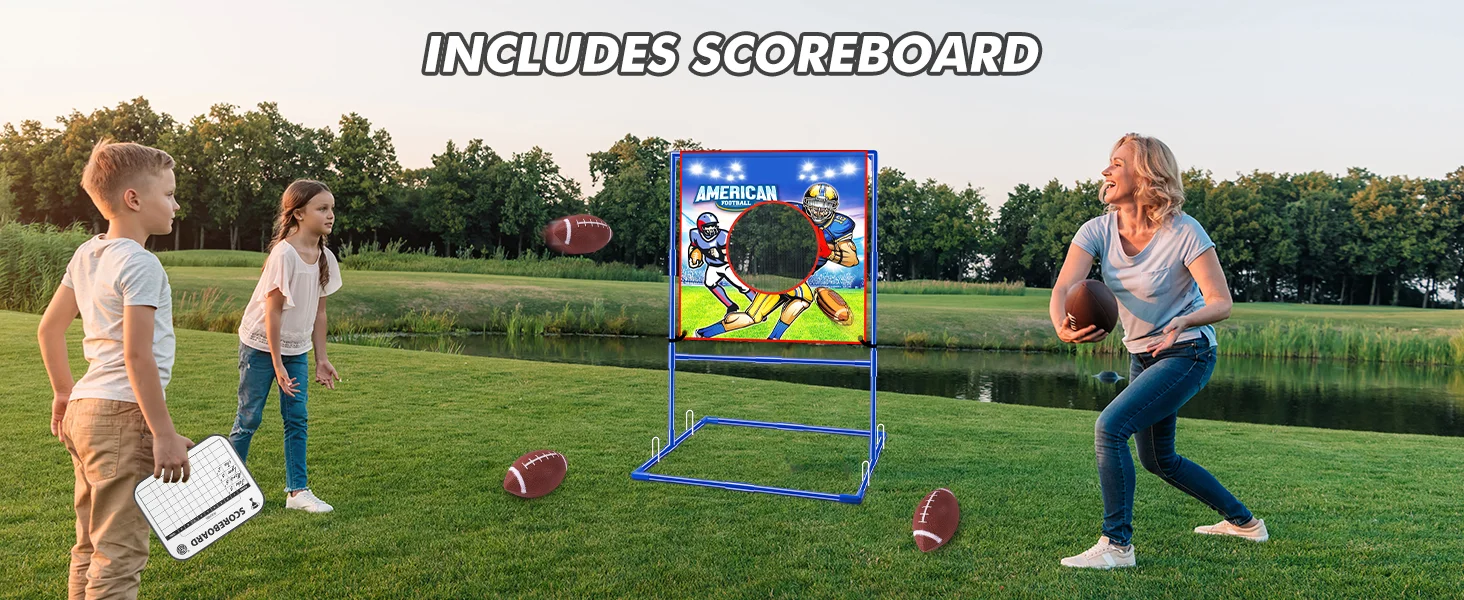 VATOS Rugby US Football Toss Target Games with 4 Inflatable Footballs Indoor Outdoor Sport Toy for Kids Passing Targets Game