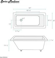 Well Made Forever SM-DB569 Voltaire 60"x30" Acrylic Drop-In Bathtub Beautiful Reversible Drain Designed for Durability 2