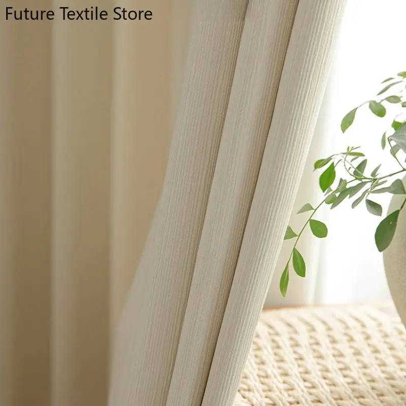 

New simple fine pleated blackout curtain milk tea cream light luxury matcha green Curtains for Living dining room bedroom