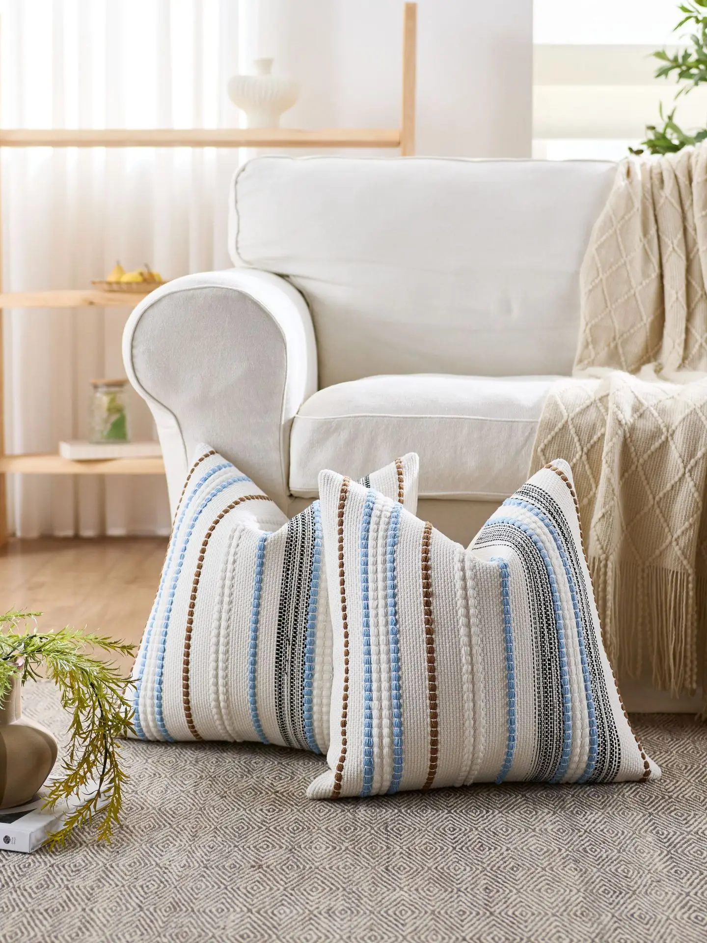 45x45cm Chenille Jacquard Kissenbezug Cojines Dekoration Hause Sofa Streifen Wurf Kissen Abdeckung Einfache Kopfteil Kissenbezüge – Detail 12
