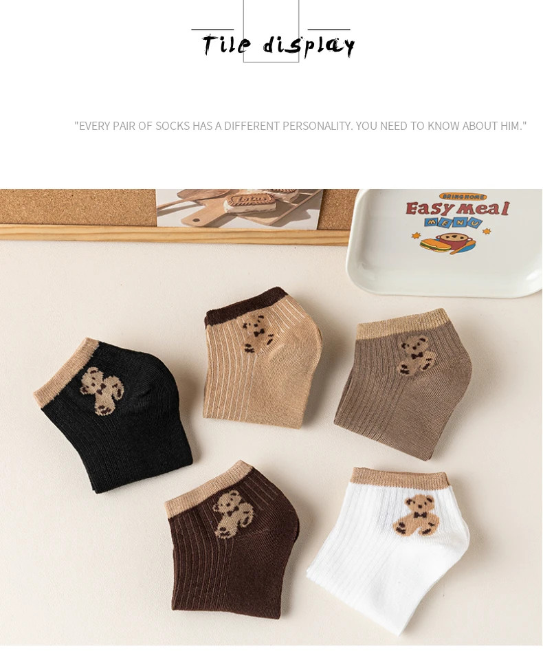Cute Teddy Bear Short Socks - Casual SpringSummer Boat Socks