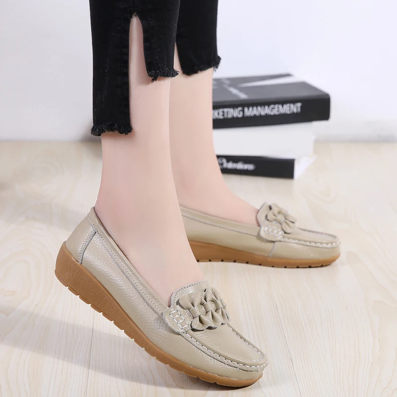 Women Shoes Genuine Leather Women Casual Shoes Flats Loafers Spring Slip-on Walking