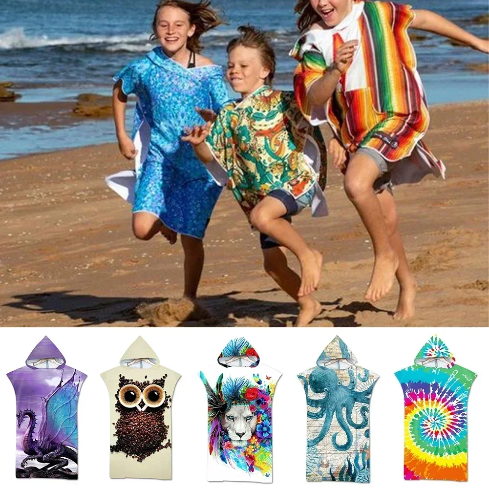 Printed Hooded Beach Towel For Adults Child Quick Dry Swimming Pool Poncho Bath Towel With Cloak Bathrobe Swimming Towels