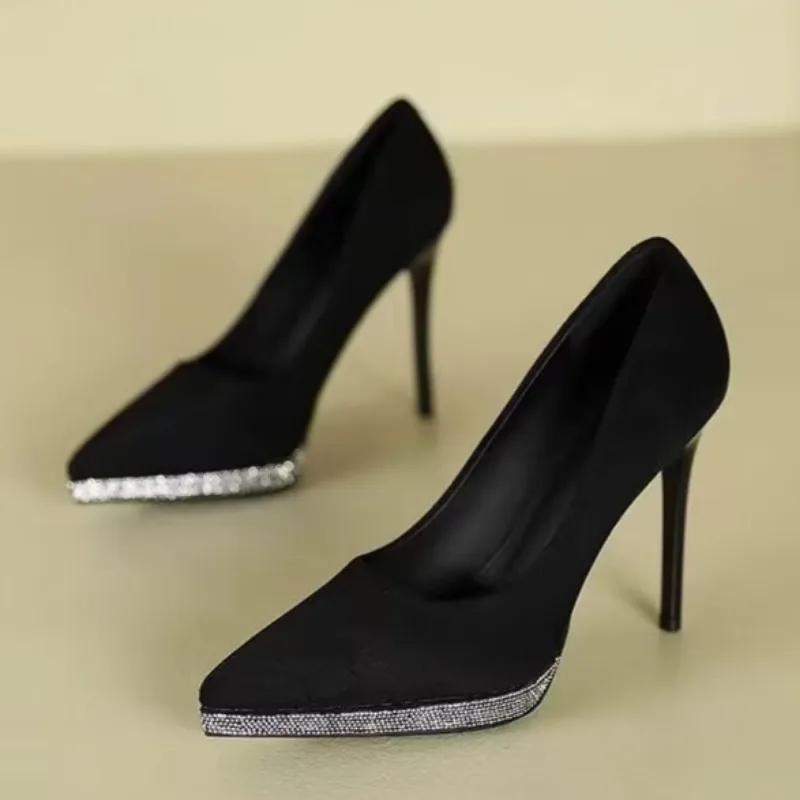 Leather Suede Super High Heels Spring New Pointy Shallow Mouth Thin with Waterproof Platform Temperament Single Shoes 4
