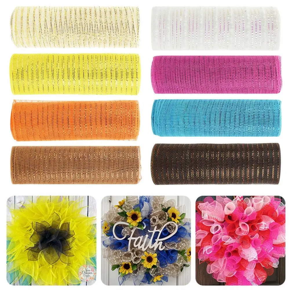 

2 Rolls 9CM 10 Yards Gold Christmas Flower Wreath Mesh Christmas Tree Wreath Bowknot Making Ribbon Wedding Bouquet Gift Packing