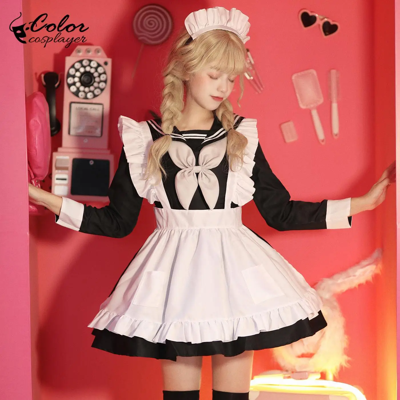 

Color Cosplayer Japanese Lolita Suit Anime Maid Cosplay Costume Coffee Servant Uniform Kawaii Dress Up Vintage Adult Clothing