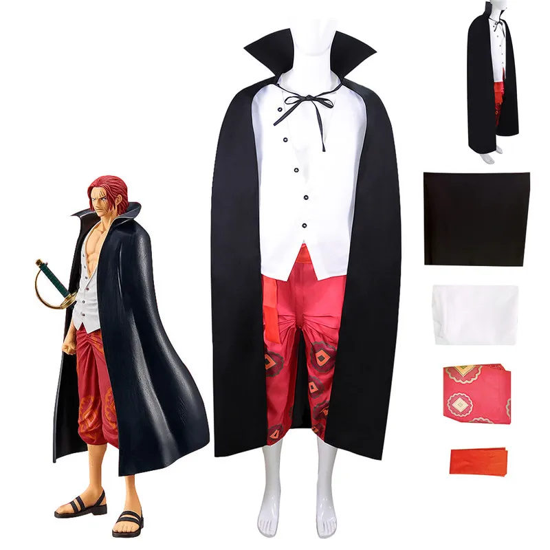 

Anime Shanks Cosplay Costume Red Hair Suit Man Woman Halloween Christmas Cape Shirt Pants Belt Cloak