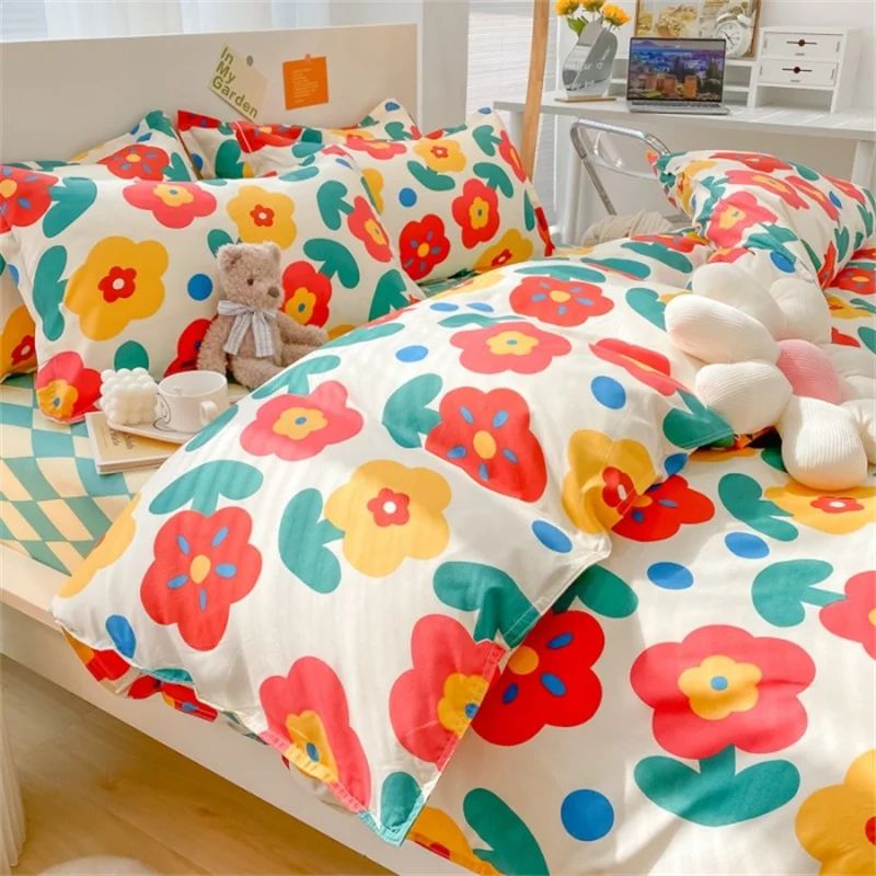 Floral Printed Home Queen Bedding Set Soft Fresh Comfortable Duvet Cover Set with Sheets Quilt Covers Pillow Cases 3-4 Pcs Sets 