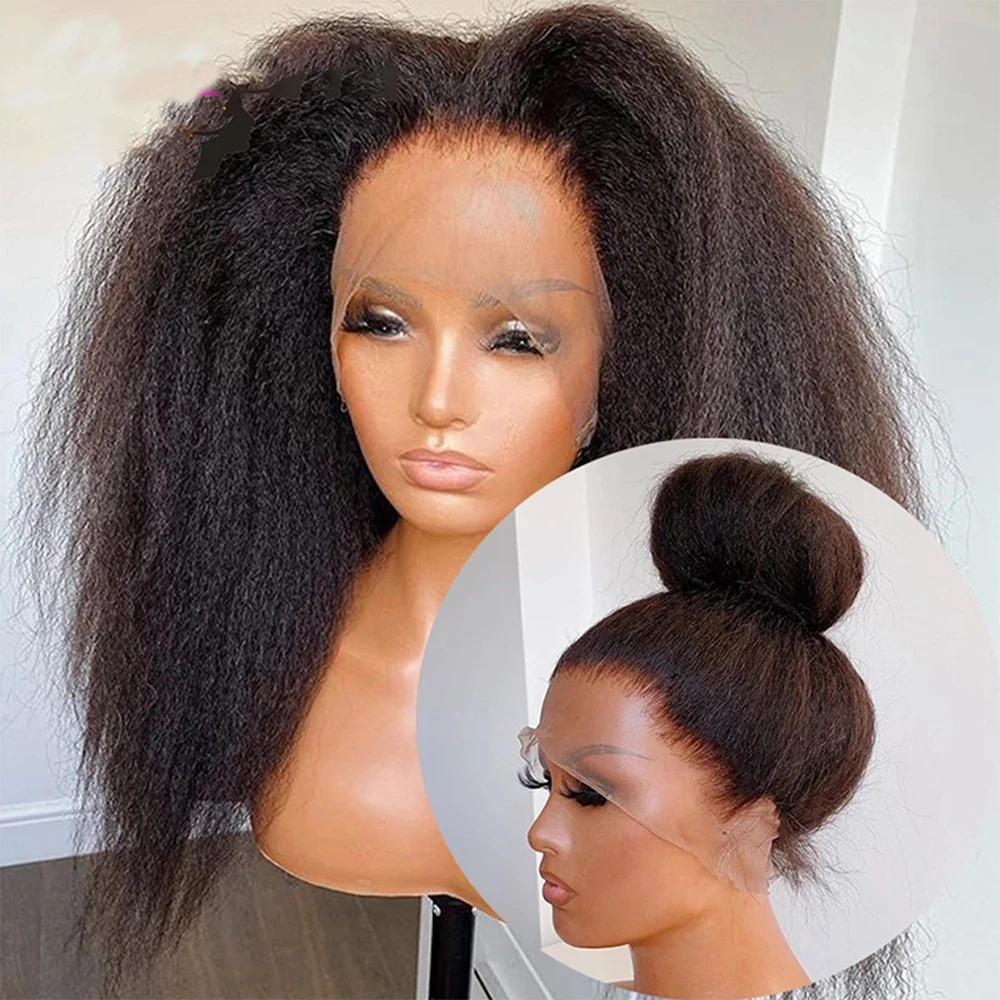 Kinky Straight Wigs 13x4 Lace Front Human Hair Wigs For Women Yaki Straight HD Lace Frontal Human Hair 4x4 Closure Wig