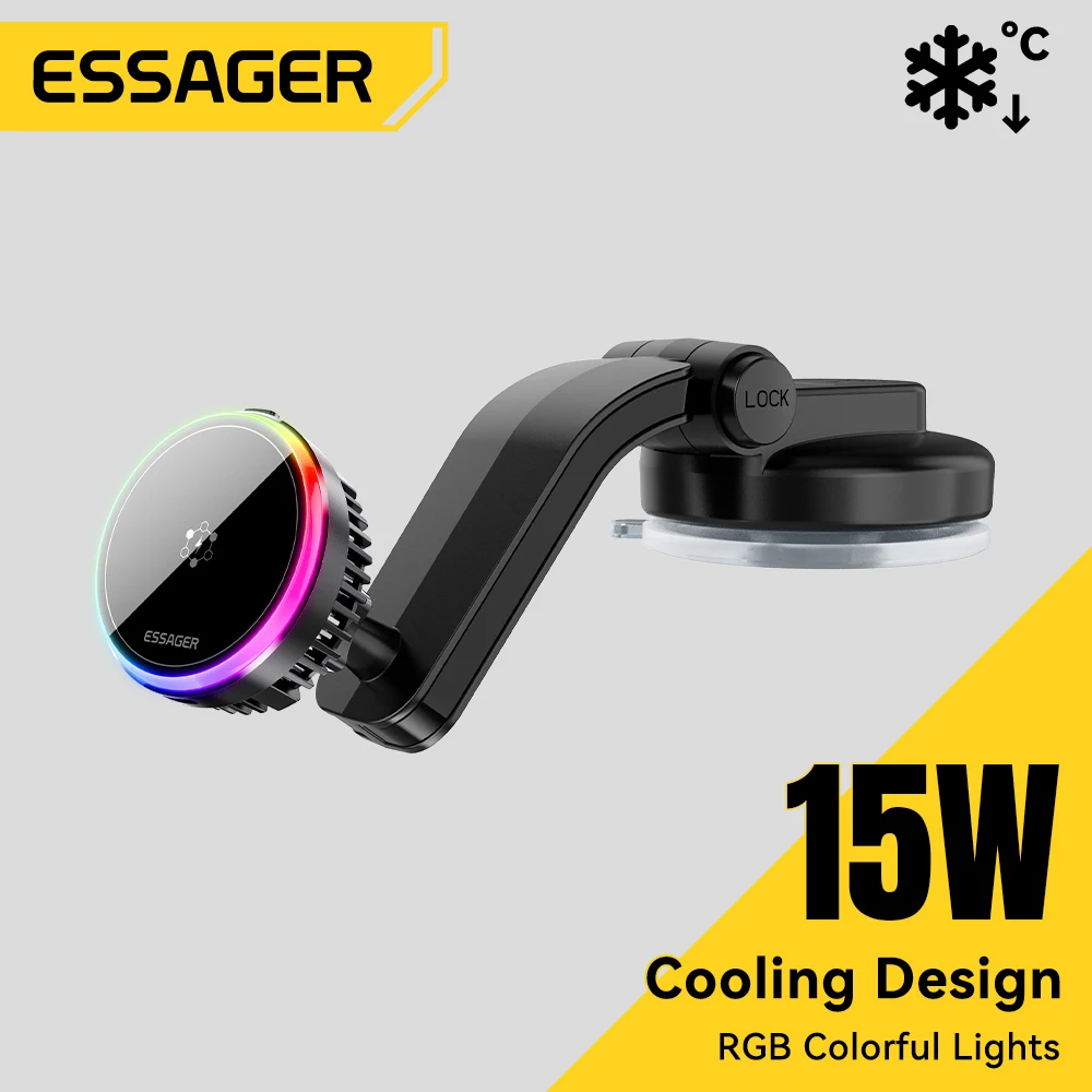 Essager Cooling Magnetic Car Wireless Charger with 15W Fast Charging and 360° Rotation