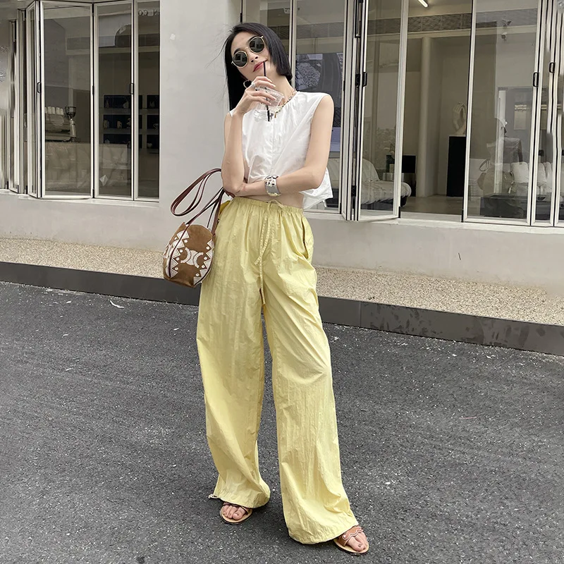 

Fashion Color Wide Leg Pants Women's New Summer 2023 Cargo Pants Drawstring Loose Long Trousers Casual Pants Woman Streetwear