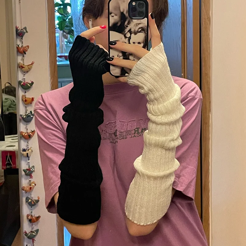 

New Long Fingerless Gloves Womens Winter Warmer Knitted Arm Sleeve Fine Casual Soft Girl Goth Clothes Women Punk Gothic Gloves