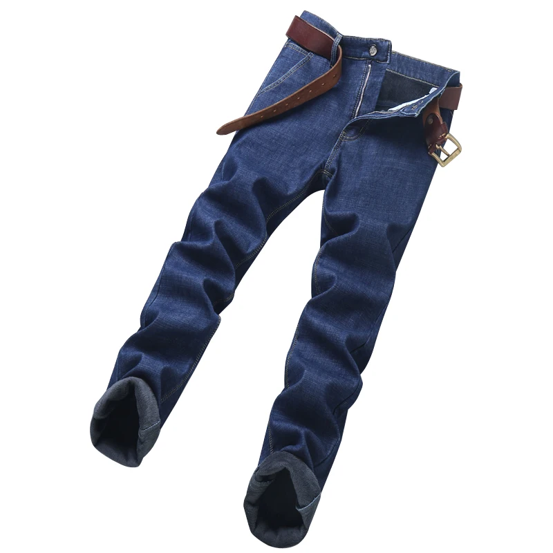 Winter Jeans Men's Fleece-lined Warm Business Men's Classic Loose Casual Elastic Straight All-Matching Thickened Pants 5