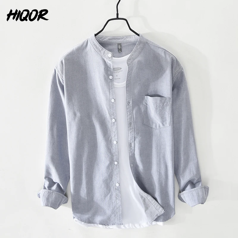 HIQOR Men's Fashion Casual Vintage Oxford Shirt - 100% Cotton